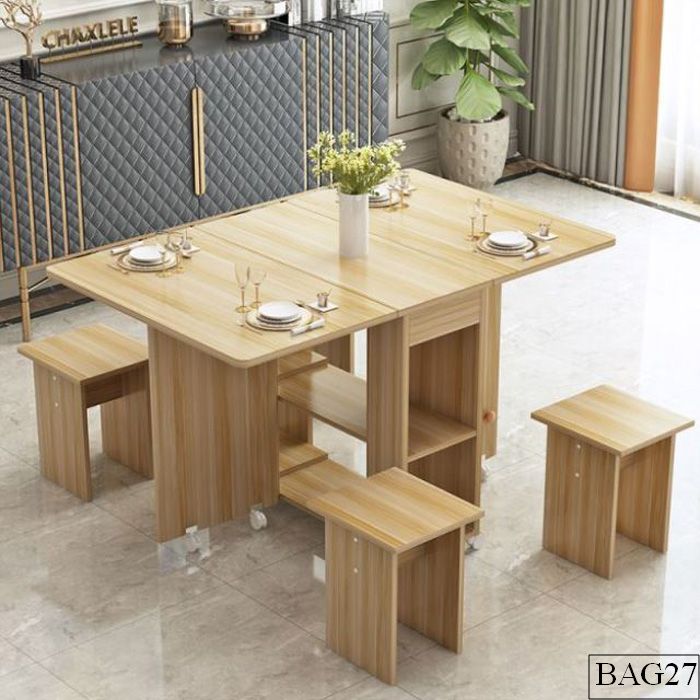 Bàn ăn gấp gọn 4 ghế gỗ MDF BAG27